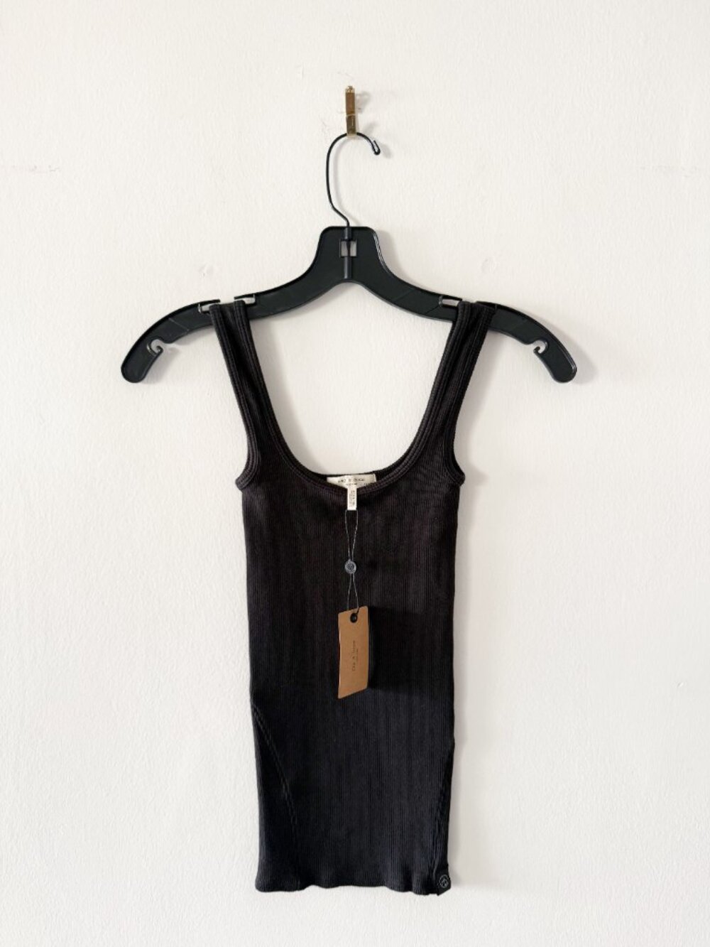 NEW Rag & Bone Black The Essential Rib Scoop Neck Tank Top Size XXS